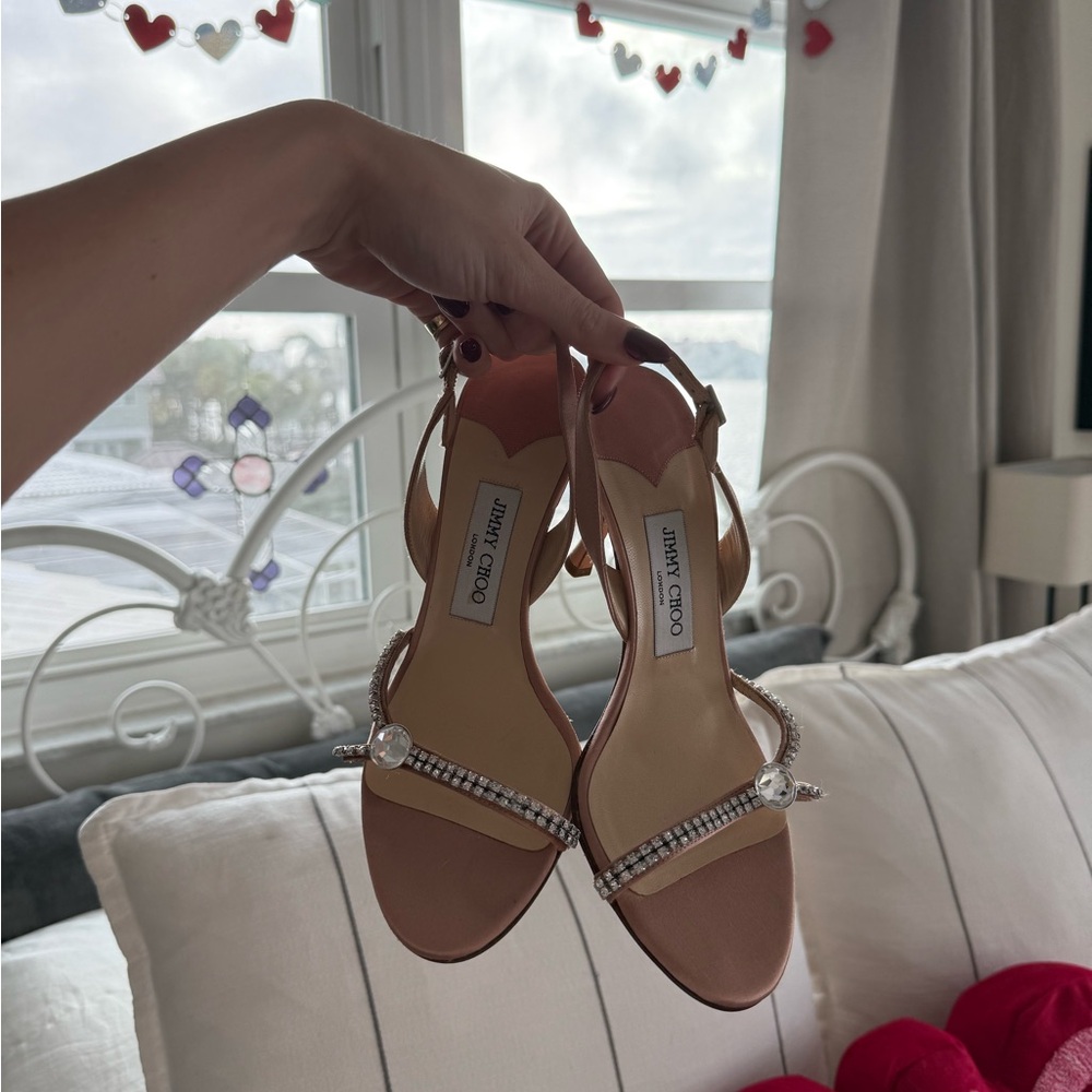 Vintage Jimmy Choo Nude Heels with Crystals